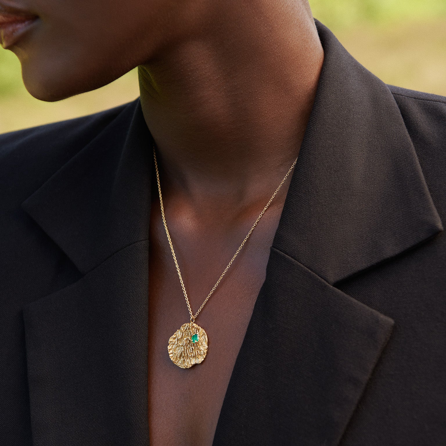 Maitake Emerald Medallion Necklace